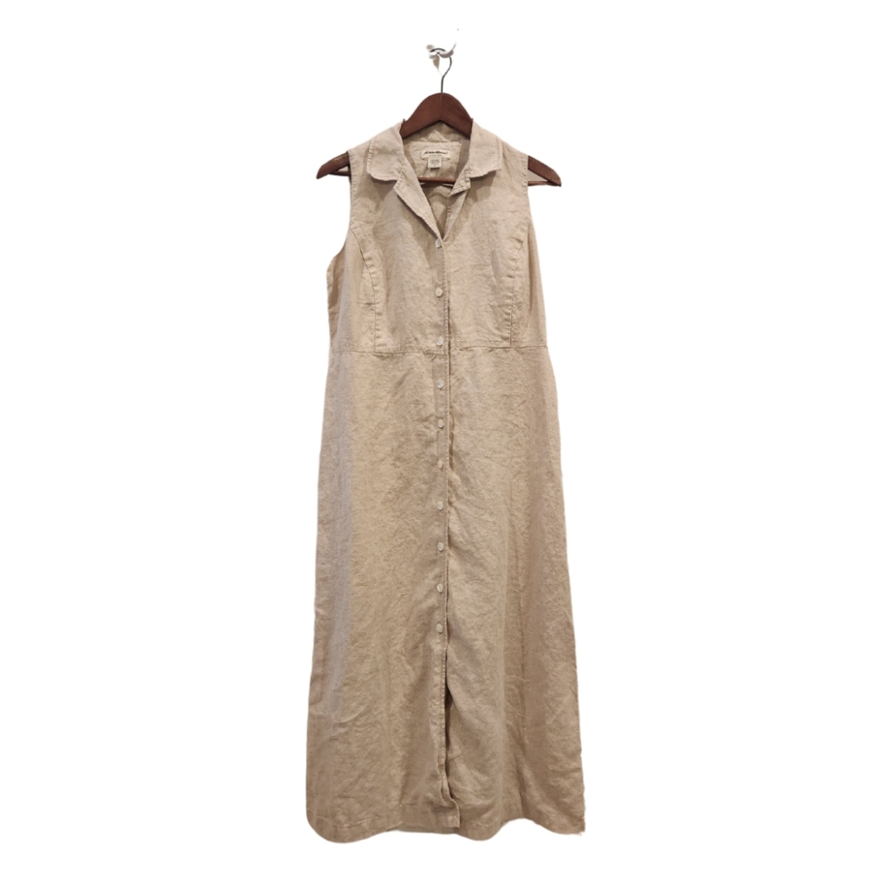 Vintage Eddie Bauer 100% Linen Sleeveless Shirt Dress | Size 12P